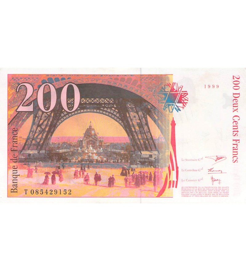 FRANCE, GUSTAVE EIFFEL - 200 FRANCS 1999 - Série T.085429152 - SUP
