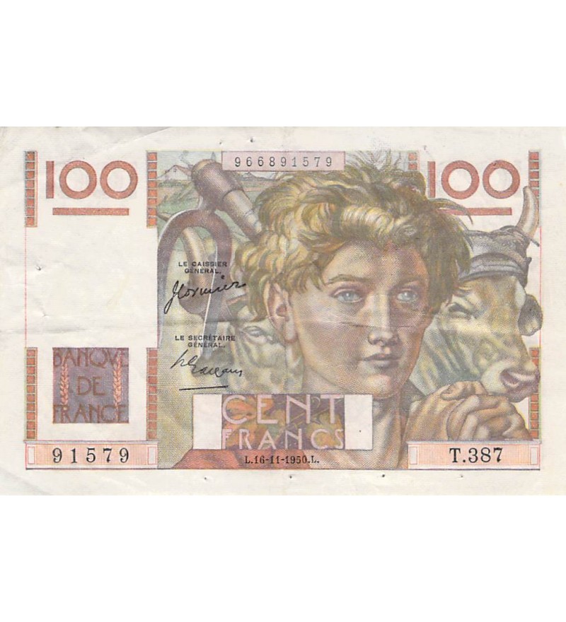 FRANCE, JEUNE PAYSAN - 100 FRANCS 16/11/1950 - SÉRIE T.387 - TB+
