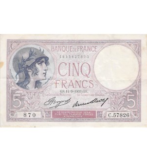 FRANCE - 5 FRANCS VIOLET 14/09/1933 - TTB 2