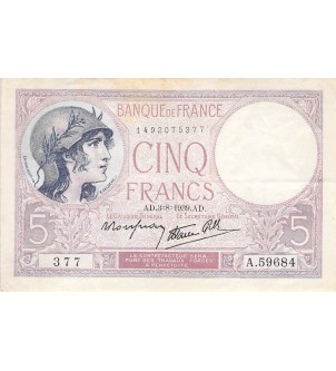 FRANCE - 5 FRANCS VIOLET 03/08/1939 - TTB