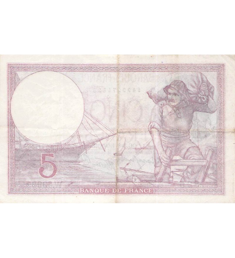 FRANCE - 5 FRANCS VIOLET 03/08/1939 - SÉRIE W.59999 - TTB
