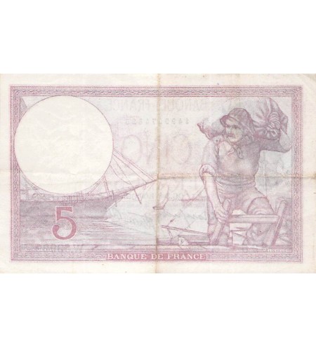FRANCE - 5 FRANCS VIOLET 03/08/1939 - SÉRIE W.59999 - TTB