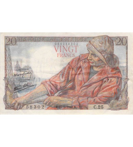 FRANCE - 20 FRANCS PÊCHEUR 21/05/1942 - SÉRIE C.25 - TTB