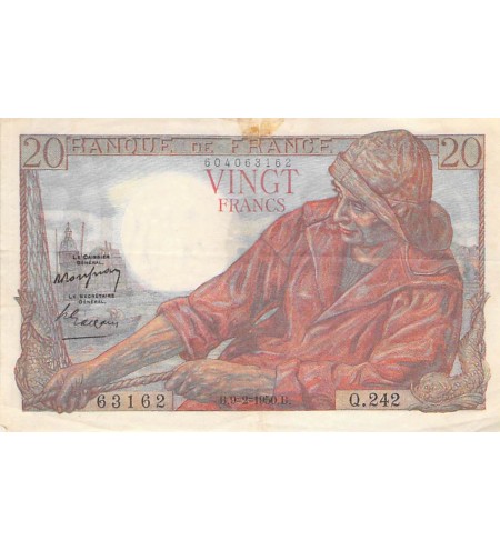 FRANCE - 20 FRANCS PÊCHEUR 09/02/1950 - SÉRIE Q.242 - TB+