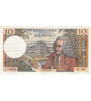 FRANCE, VOLTAIRE - 10 FRANCS 01/06/1972 - SÉRIE W.784 - TTB 2