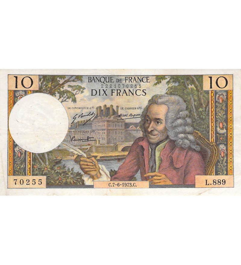 FRANCE, VOLTAIRE - 10 FRANCS 07/06/1973 - SÉRIE L.889 - TB+