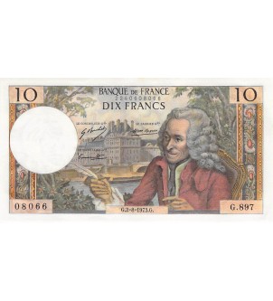 FRANCE, VOLTAIRE - 10 FRANCS 02/08/1973 - SÉRIE G.897 - SPL 2
