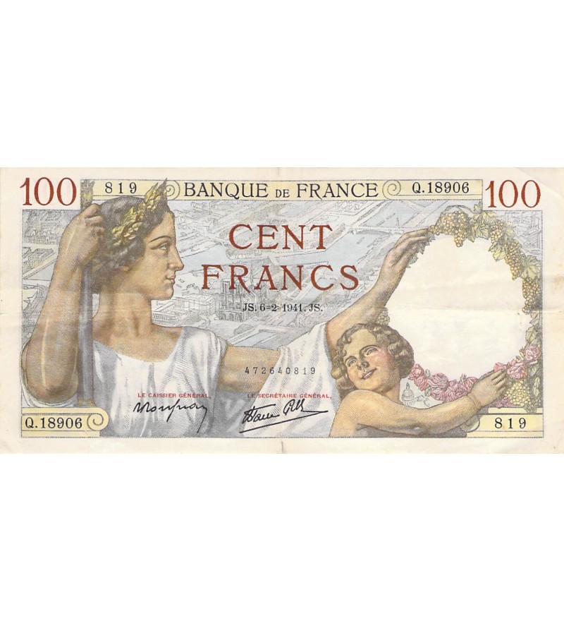 FRANCE, SULLY - 100 FRANCS 06/02/1941 - SÉRIE Q.18906 - TB+