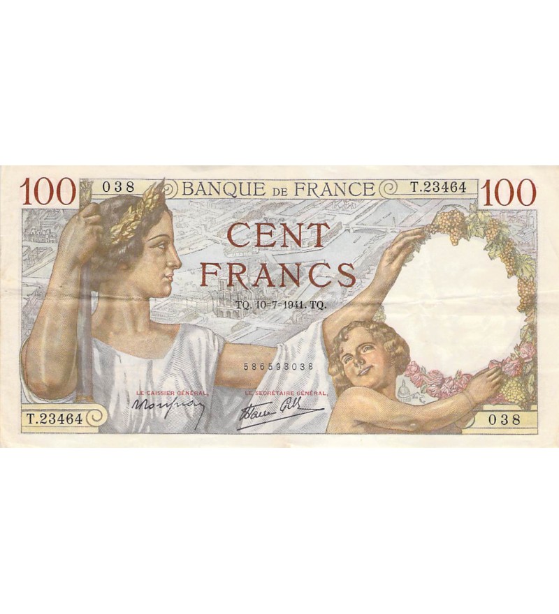 FRANCE, SULLY - 100 FRANCS 10/07/1941 - SÉRIE T.23464 - TTB