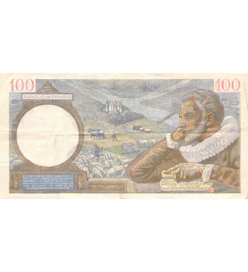 FRANCE, SULLY - 100 FRANCS 10/07/1941 - SÉRIE T.23464 - TTB