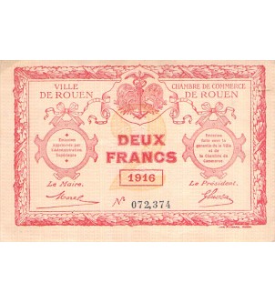 CHAMBRE DE COMMERCE DE ROUEN - 2 FRANCS 1916 2