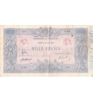 FRANCE - 1000 FRANCS BLEU ET ROSE 02/08/1912 - SERIE P.793 - TB
