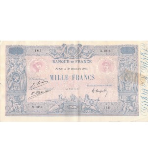 FRANCE - 1000 FRANCS BLEU ET ROSE 31/12/1924 - SERIE X.1816 - TB+ 2