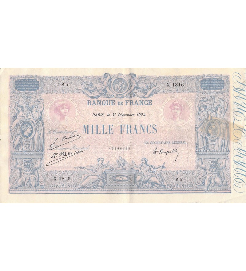 FRANCE - 1000 FRANCS BLEU ET ROSE 31/12/1924 - SERIE X.1816 - TB+
