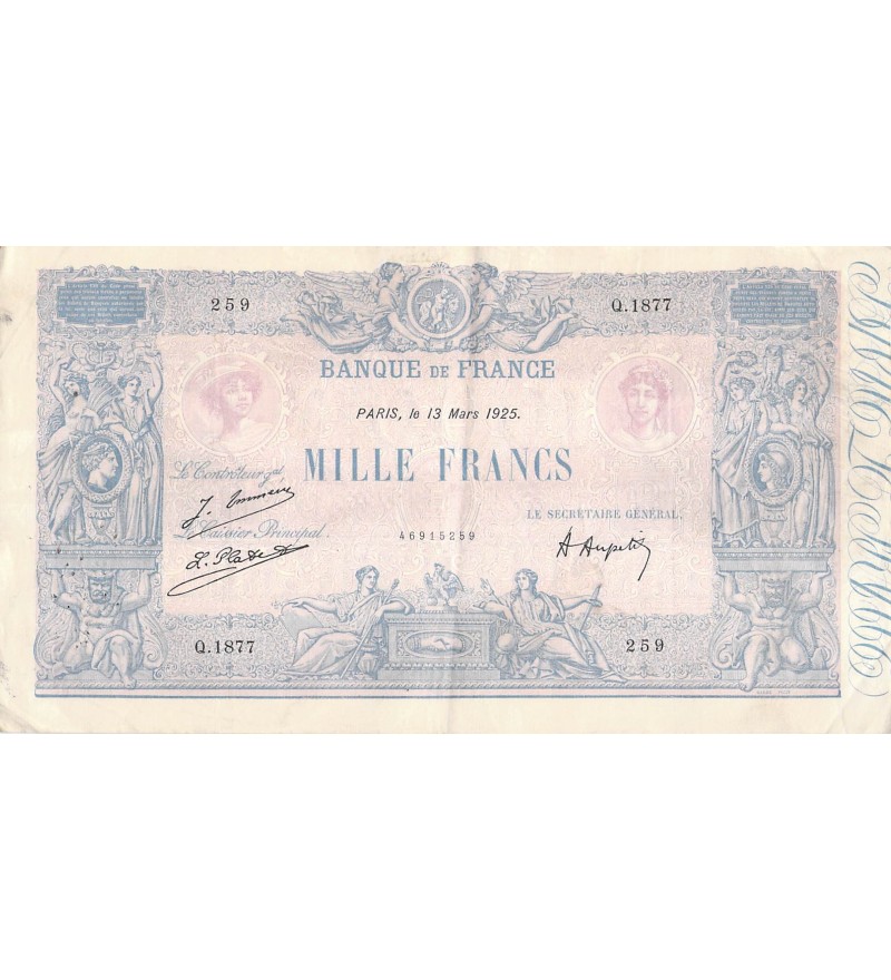 FRANCE - 1000 FRANCS BLEU ET ROSE 13/03/1925 - SERIE Q.1877 - TTB