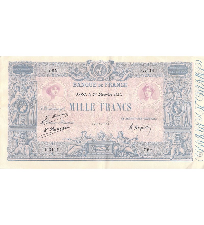 FRANCE - 1000 FRANCS BLEU ET ROSE 24/12/1925 - SERIE F.2114 - TTB+