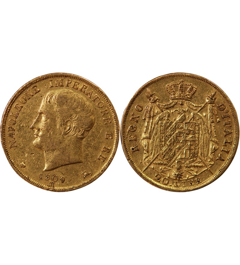 ITALIE, NAPOLEON﻿ 1er - 20 LIRE OR 1809 M MILAN