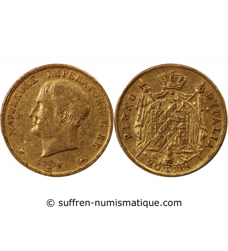 ITALIE, NAPOLEON﻿ 1er - 20 LIRE OR 1809 M MILAN