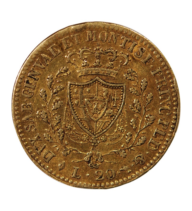 ITALIE, CHARLES FELIX﻿ - 20 LIRE OR 1825 TURIN