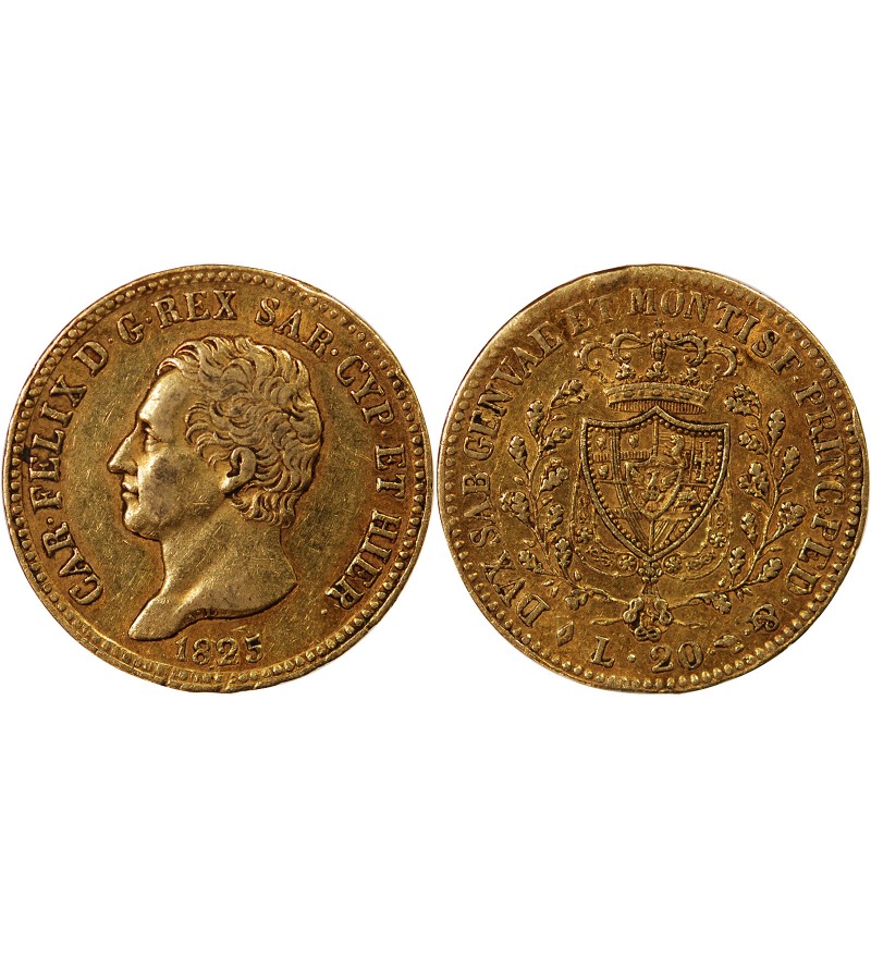 ITALIE, CHARLES FELIX﻿ - 20 LIRE OR 1825 TURIN