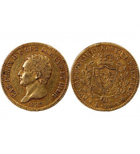ITALIE, CHARLES FELIX﻿ - 20 LIRE OR 1825 TURIN