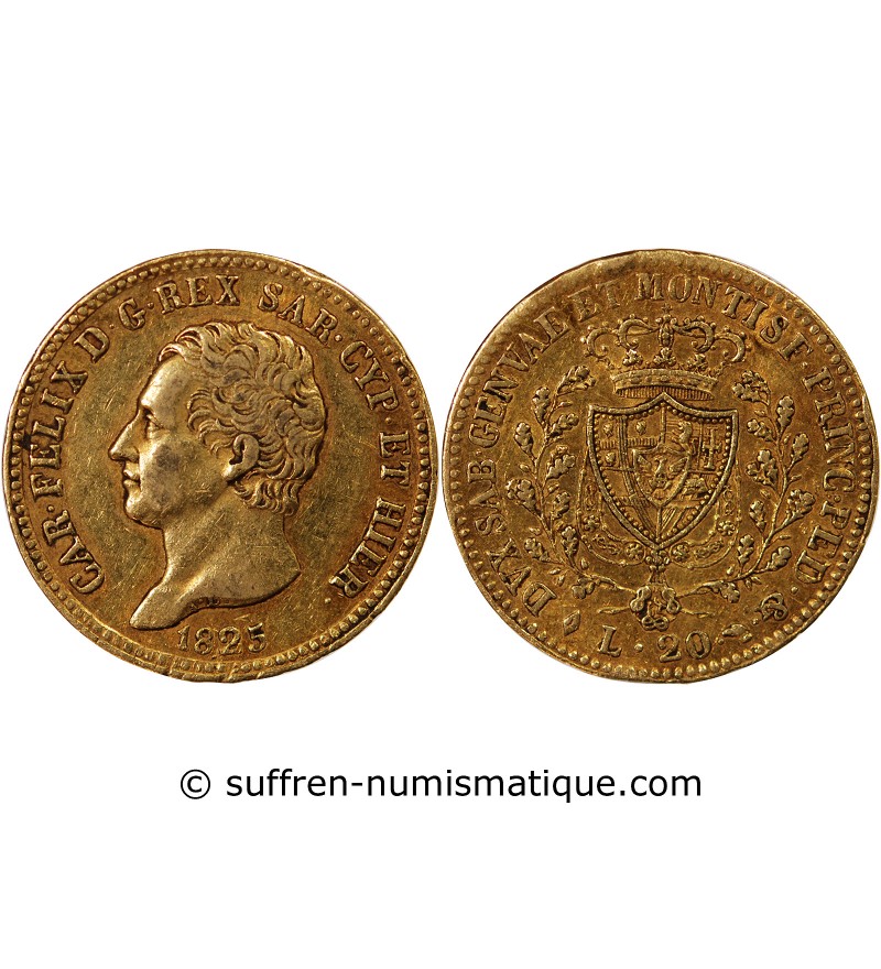 ITALIE, CHARLES FELIX﻿ - 20 LIRE OR 1825 TURIN