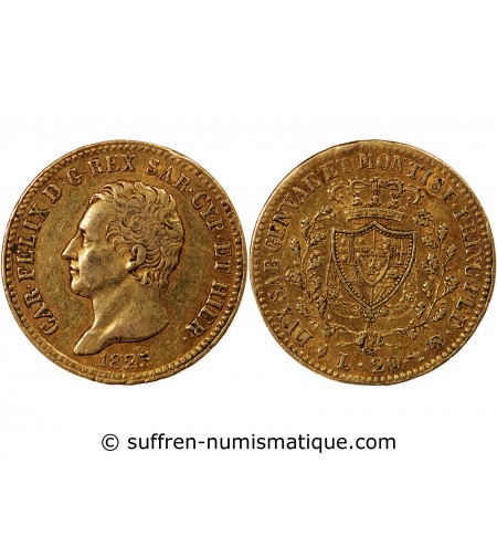 ITALIE, CHARLES FELIX﻿ - 20 LIRE OR 1825 TURIN
