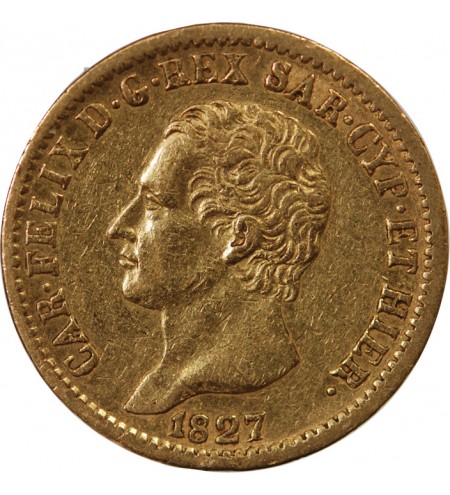 ITALIE, CHARLES FELIX﻿ - 20 LIRE OR 1827 TURIN