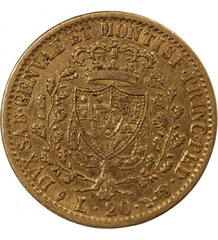 ITALIE, CHARLES FELIX﻿ - 20 LIRE OR 1827 TURIN