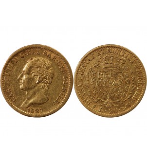 ITALIE, CHARLES FELIX﻿ - 20 LIRE OR 1827 TURIN 2