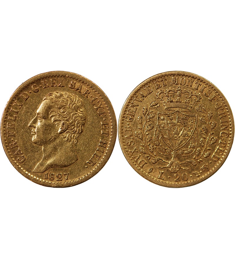 ITALIE, CHARLES FELIX﻿ - 20 LIRE OR 1827 TURIN