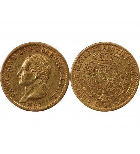 ITALIE, CHARLES FELIX﻿ - 20 LIRE OR 1827 TURIN