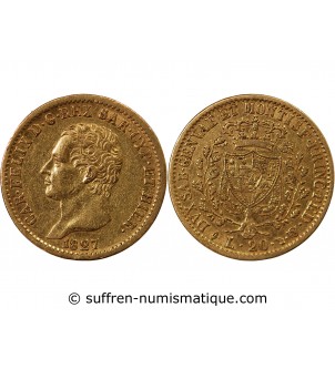 ITALIE, CHARLES FELIX﻿ - 20 LIRE OR 1827 TURIN