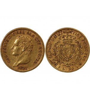 ITALIE, CHARLES FELIX﻿ - 20 LIRE OR 1827 TURIN 2