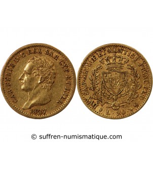 ITALIE, CHARLES FELIX﻿ - 20 LIRE OR 1827 TURIN