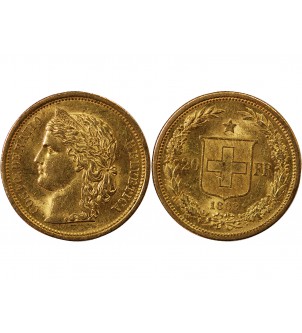 SUISSE, CONFEDERATION HELVETIQUE - 20 FRANCS OR 1883 B 2