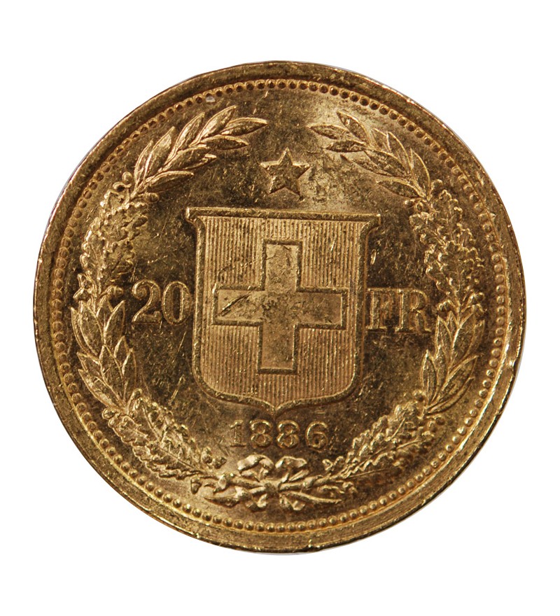 SUISSE, CONFEDERATION HELVETIQUE - 20 FRANCS OR 1886 B