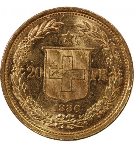 SUISSE, CONFEDERATION HELVETIQUE - 20 FRANCS OR 1886 B
