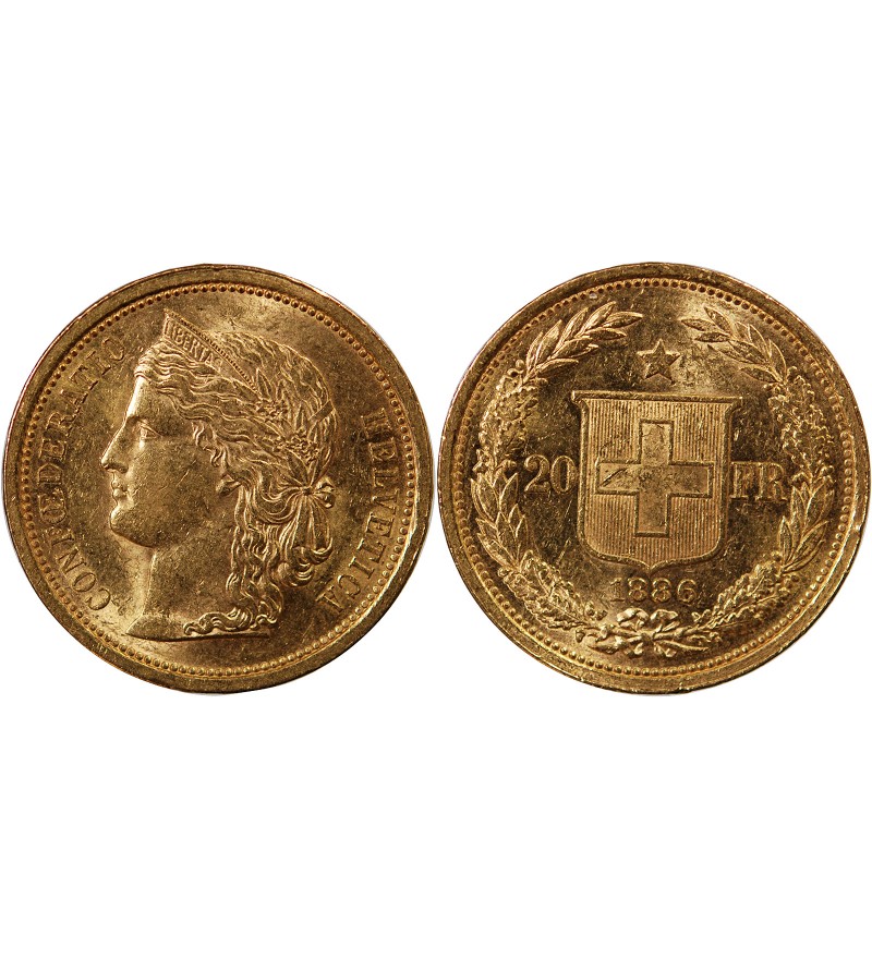 SUISSE, CONFEDERATION HELVETIQUE - 20 FRANCS OR 1886 B