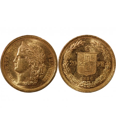 SUISSE, CONFEDERATION HELVETIQUE - 20 FRANCS OR 1886 B