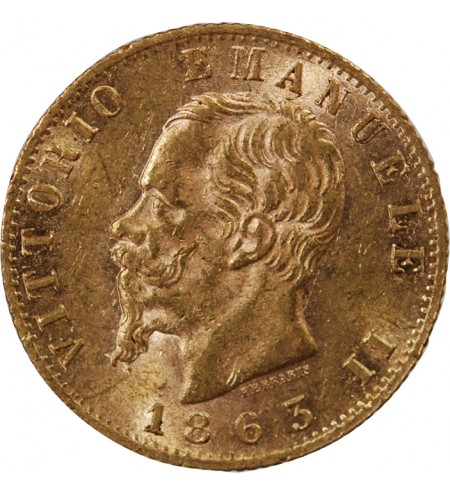 ITALIE, VICTOR EMMANUEL II - 20 LIRE OR 1863 TURIN﻿