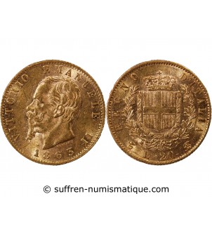 ITALIE, VICTOR EMMANUEL II - 20 LIRE OR 1863 TURIN﻿