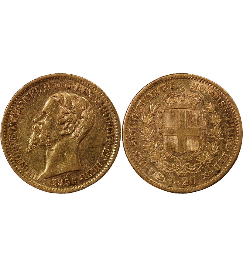 ITALIE, VICTOR EMMANUEL II - 20 LIRE OR 1856 GÊNES
