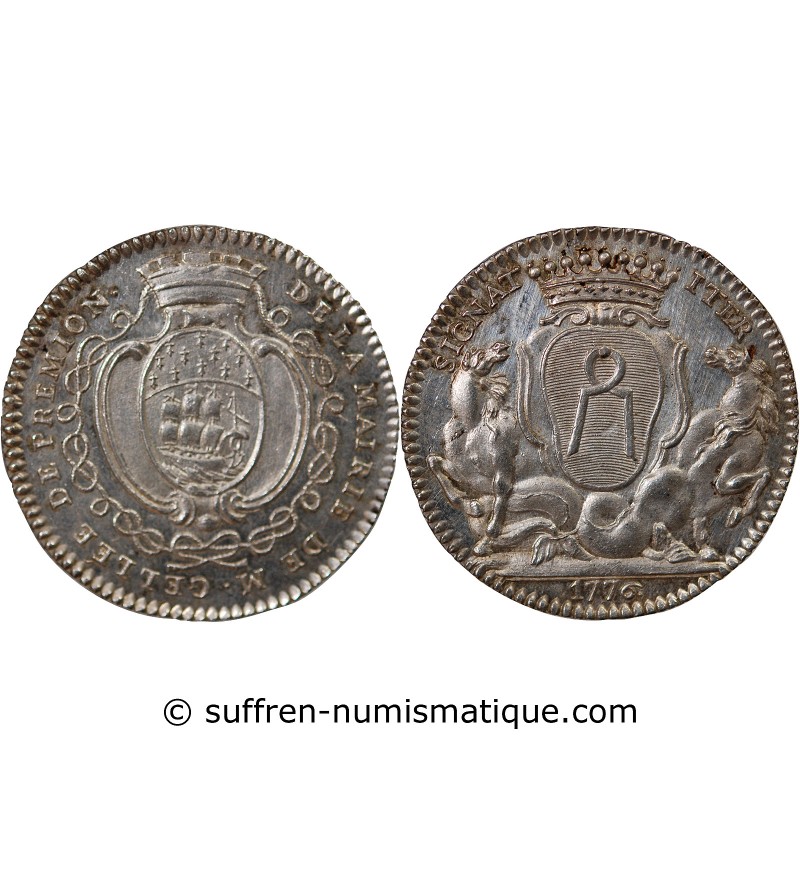 MAIRE DE NANTES, JEAN-BAPTISTE GELLÉE DE PREMION – JETON ARGENT 1776