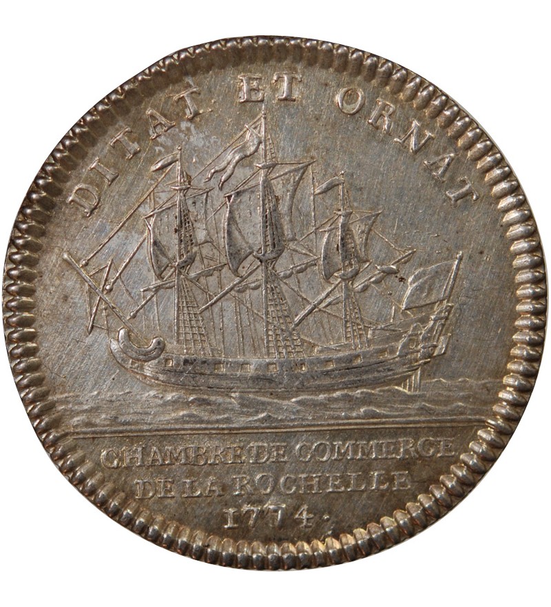 CHAMBRE DE COMMERCE DE LA ROCHELLE – JETON ARGENT 1774 "Coin modifié"