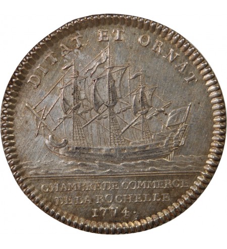 CHAMBRE DE COMMERCE DE LA ROCHELLE – JETON ARGENT 1774 "Coin modifié"