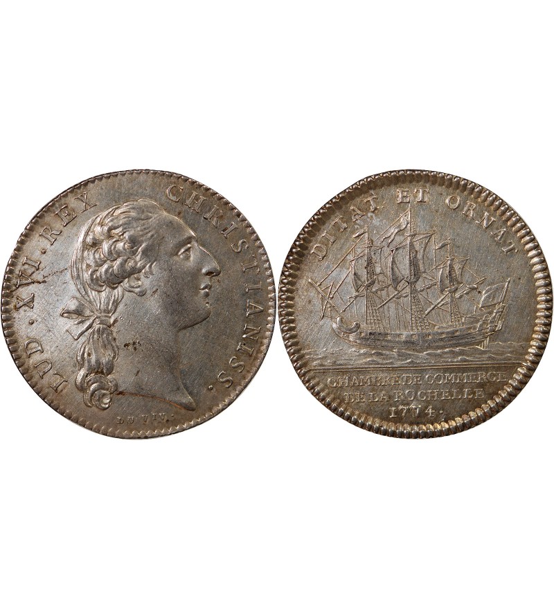 CHAMBRE DE COMMERCE DE LA ROCHELLE – JETON ARGENT 1774 "Coin modifié"