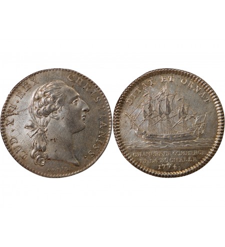 CHAMBRE DE COMMERCE DE LA ROCHELLE – JETON ARGENT 1774 "Coin modifié"