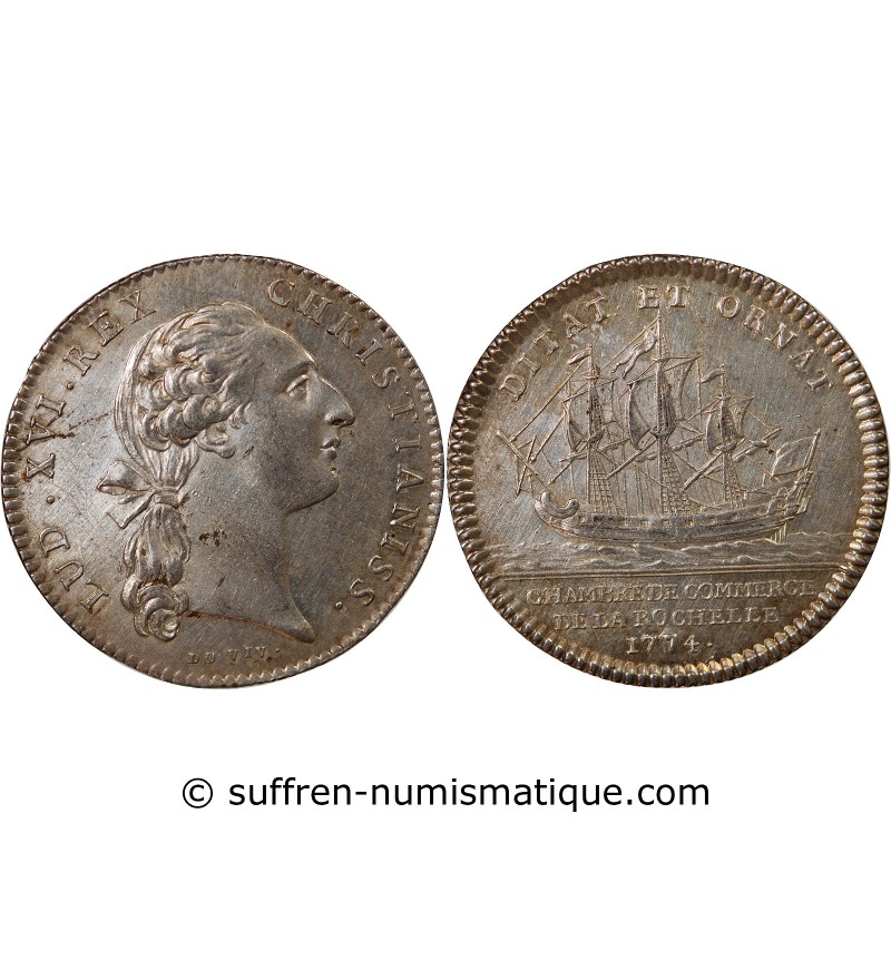 CHAMBRE DE COMMERCE DE LA ROCHELLE – JETON ARGENT 1774 "Coin modifié"