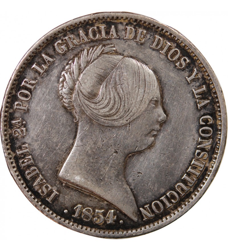ESPAGNE, ISABELLE II - 20 REALES ARGENT 1854 - 6 pointes sur étoile